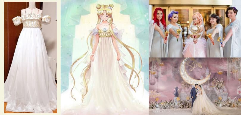 《美少女戰士》主題婚禮提案︰閨密親手縫製月野兔婚紗！外國新娘與姊妹團婚禮大變身